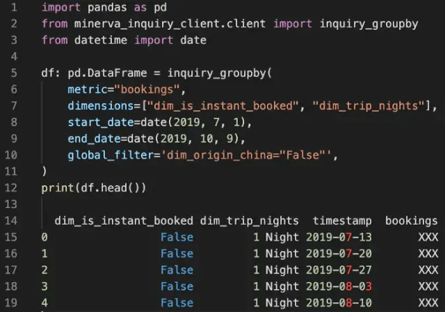 数据科学家可以使用Python客户端在Minerva中检索聚合数据并进行分析